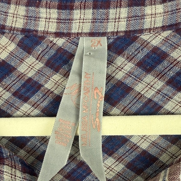 Melissa McCarthy Seven7 Blue Red Plaid Cotton Modal Blend Button-Down 2X Blouse - Picture 3 of 10